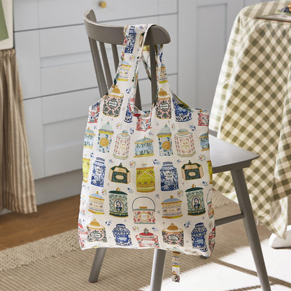 Tea Tins Foldable Tote Bag Medium in Multicolour