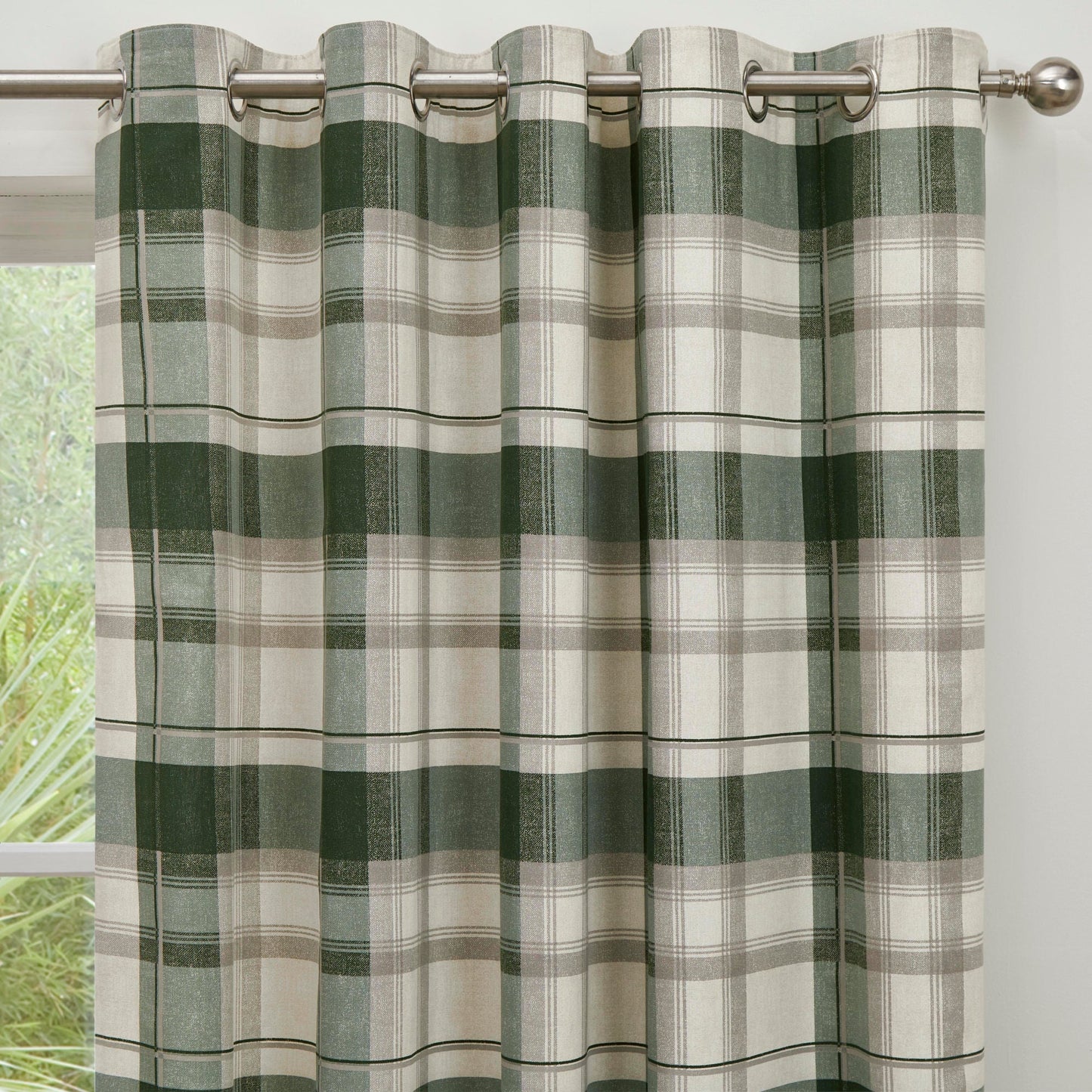 Balmoral Check Eyelet Curtains in Bottle Green