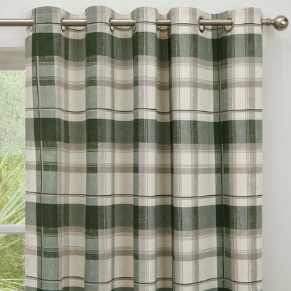 Balmoral Check Eyelet Curtains in Bottle Green