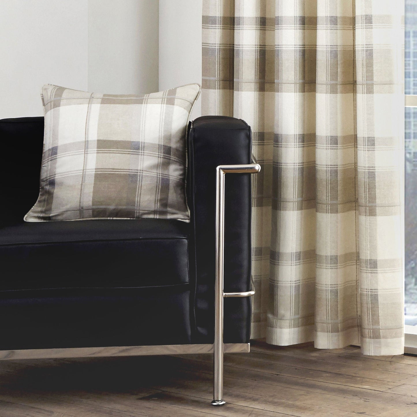 Balmoral Check Eyelet Curtains in Natural