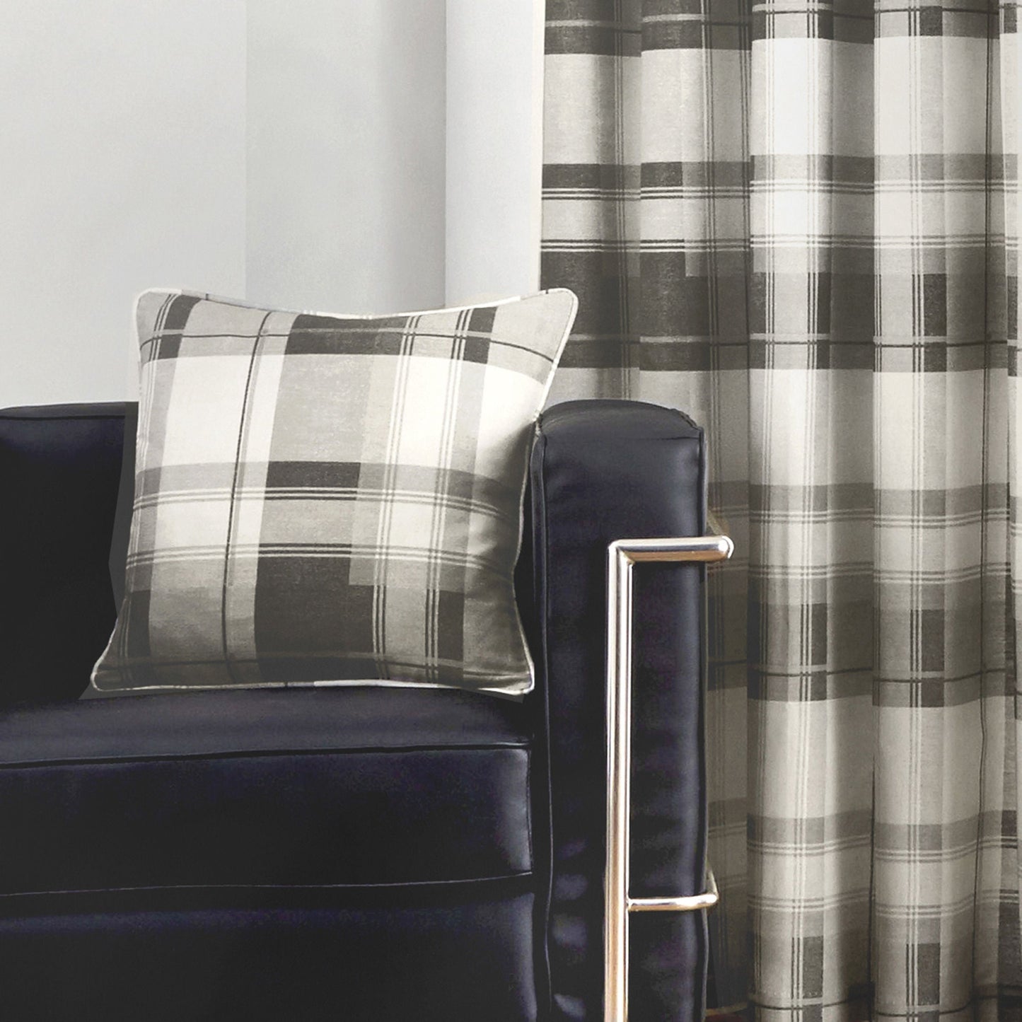 Balmoral Check Eyelet Curtains in Slate
