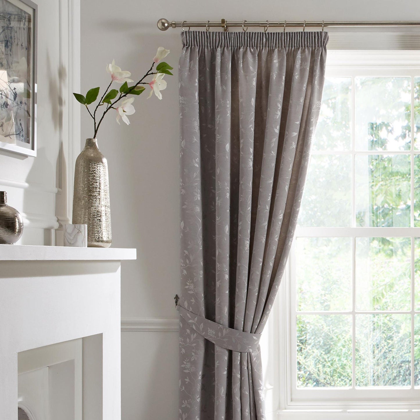 Bird Trail Curtain Tiebacks in Grey