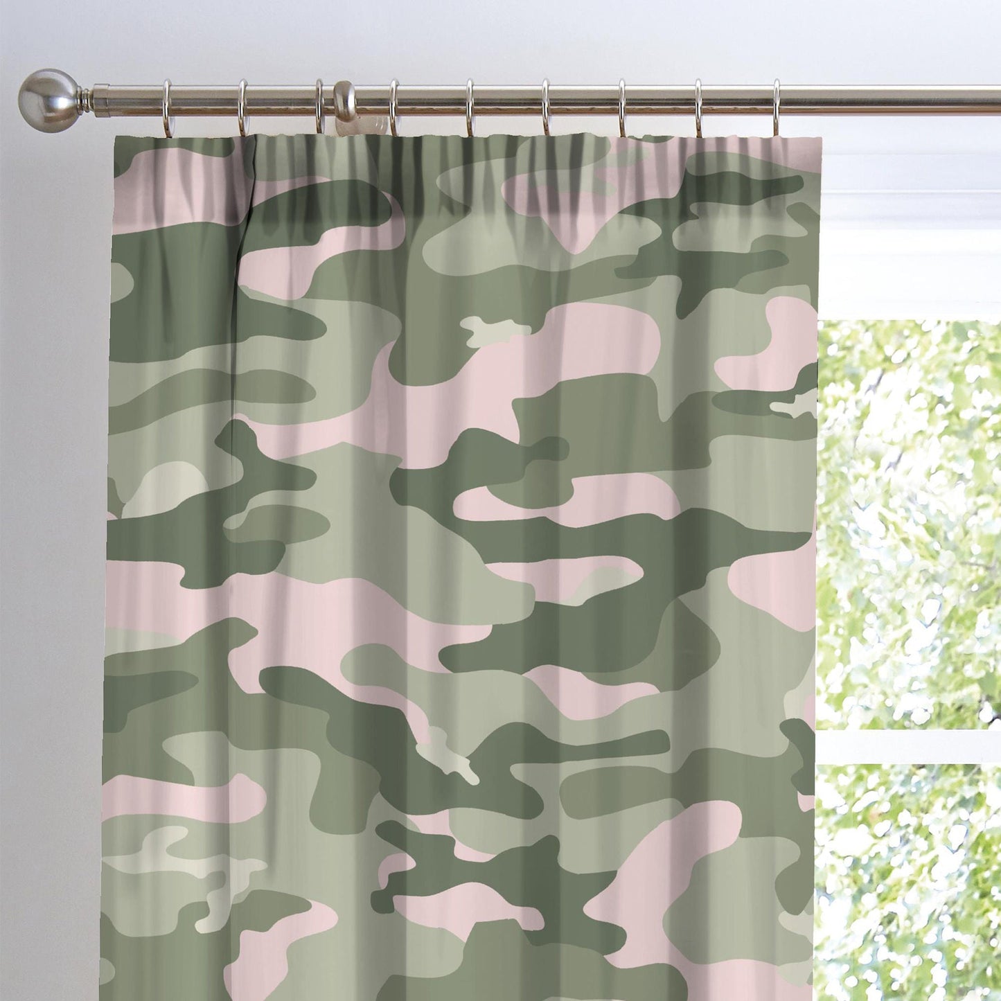 Camouflage Pencil Pleat Curtains in Pink