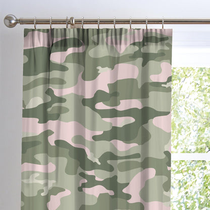 Camouflage Pencil Pleat Curtains in Pink