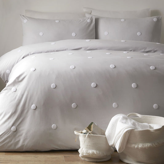 Dot Garden Duvet Cover Set in Silver with White Dots