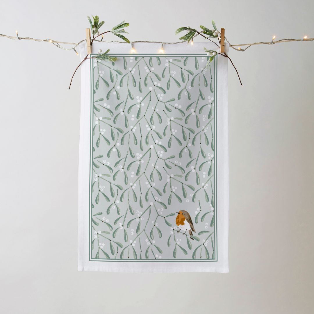 Mistletoe & Robin Recycled Cotton Blend Tea Towel