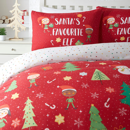 Elf & Santa Christmas Duvet Cover Set in Multicolour