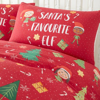 Elf & Santa Christmas Duvet Cover Set in Multicolour