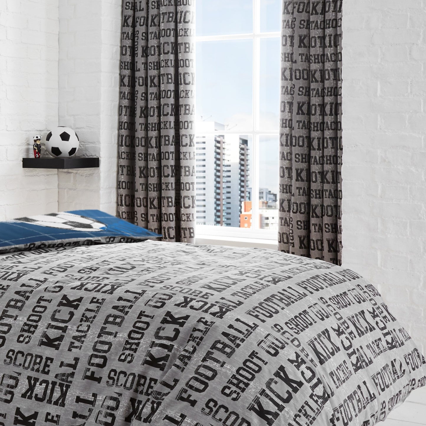 Football Pencil Pleat Curtains in Grey