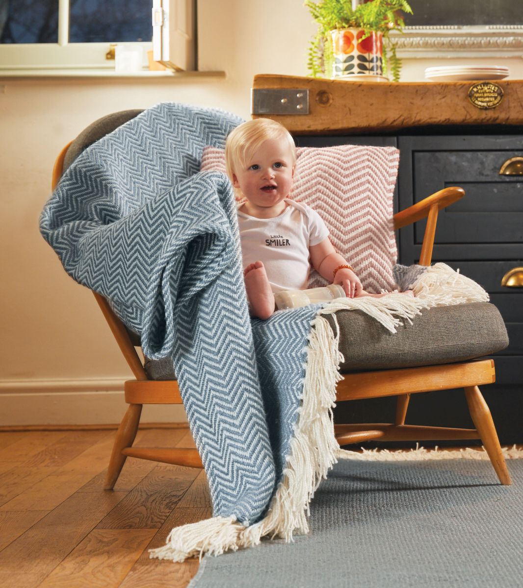 Hug Rug Woven Herringbone Throw Denim Blue