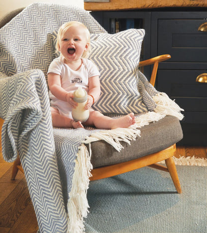 Hug Rug Woven Herringbone Throw Sky Grey