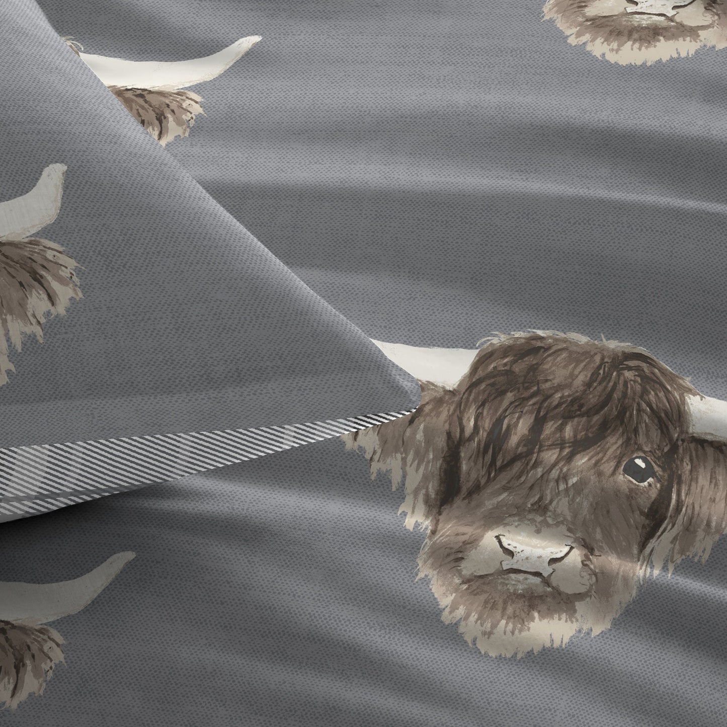 Highland Cow Duvet Cover Set in Grey