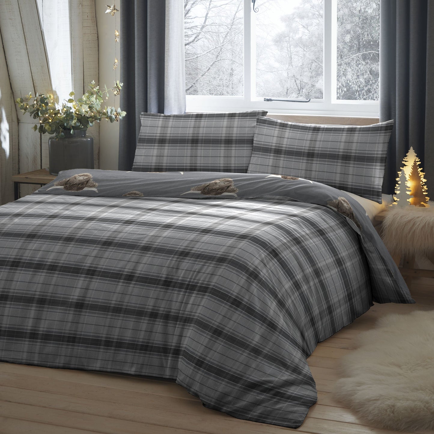 Highland Cow Duvet Cover Set in Grey
