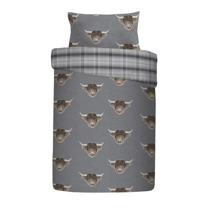 Highland Cow Duvet Cover Set in Grey