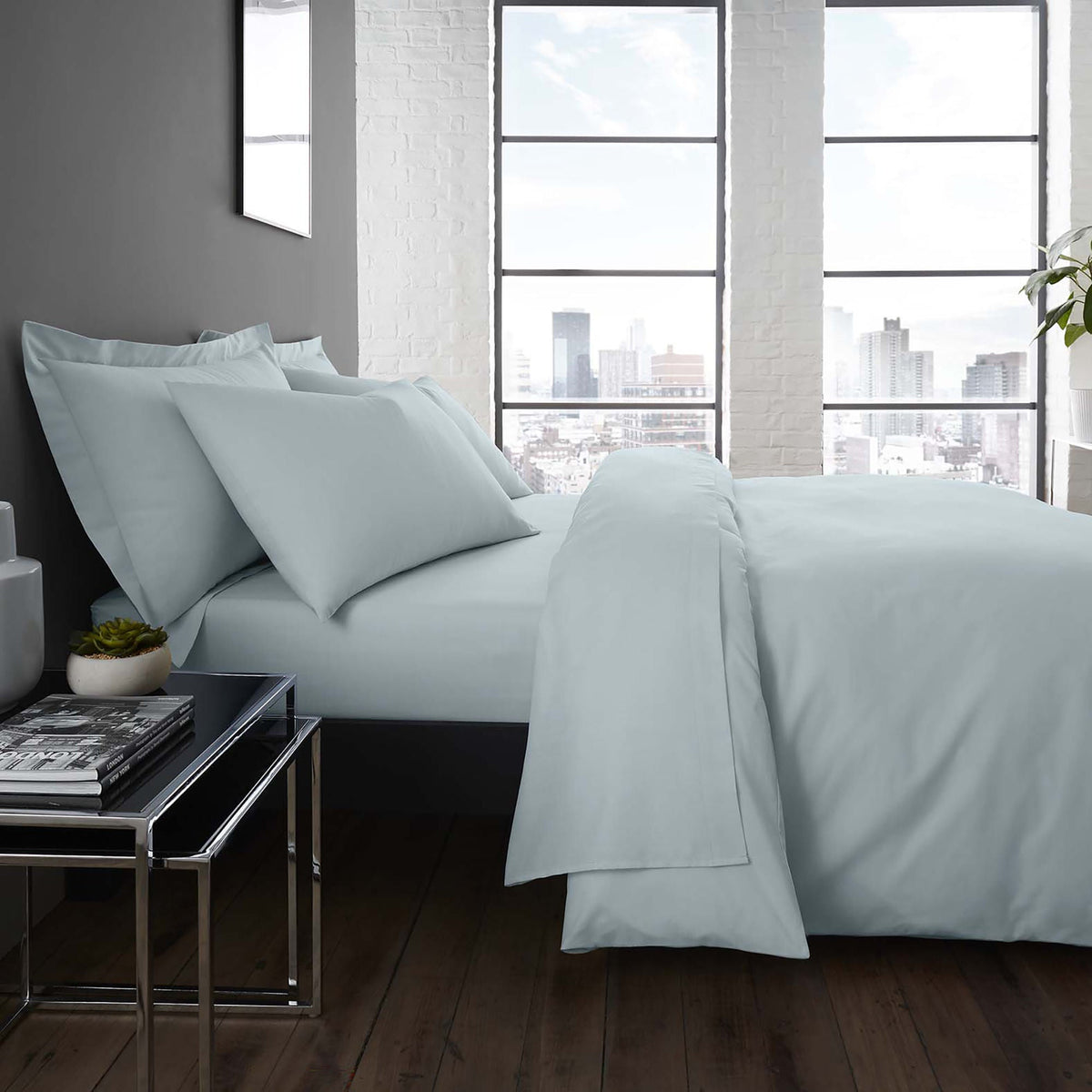 Plain Dyed 32cm Deep Fitted Bed Sheet in Duck Egg