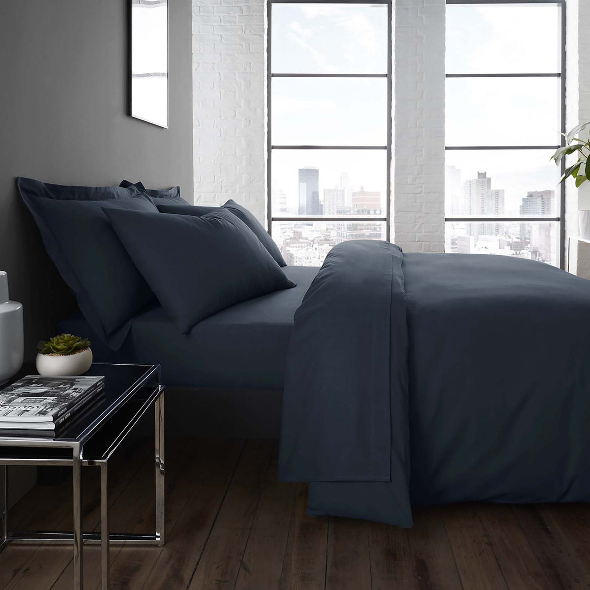 Plain Dyed 32cm Deep Fitted Bed Sheet in Navy