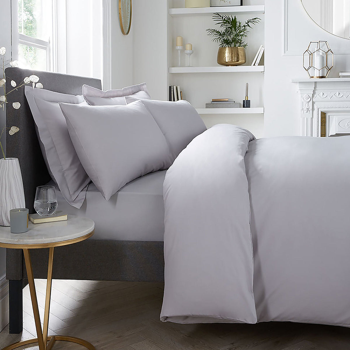 Plain Dyed 32cm Deep Fitted Bed Sheet in Silver
