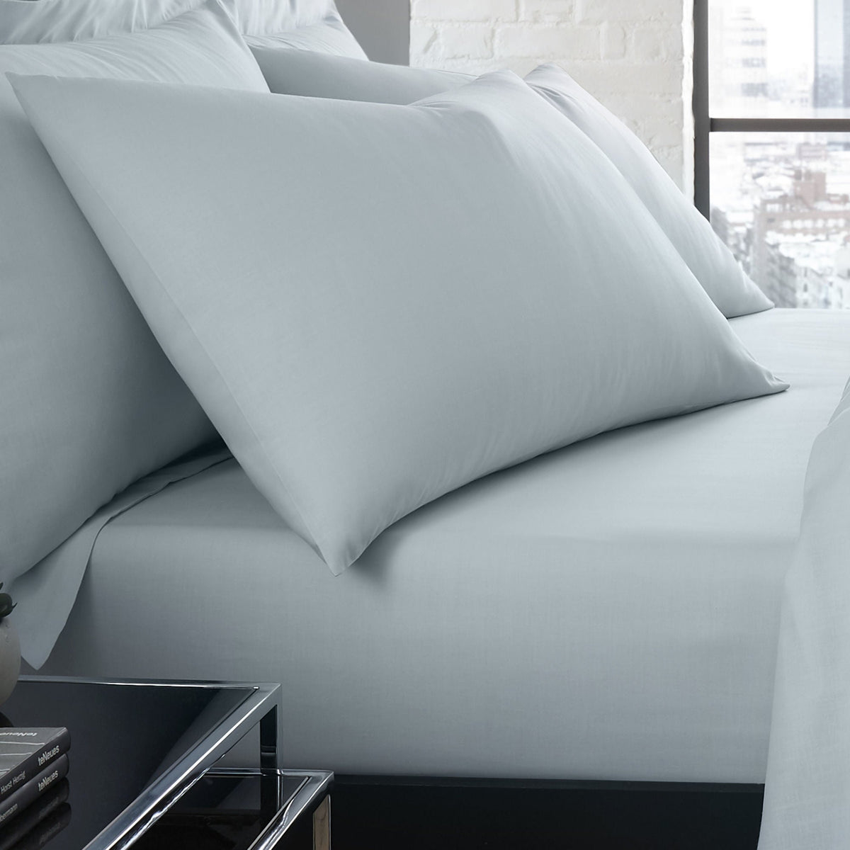 Plain Dyed Pair of Housewife Pillowcases in Duck Egg