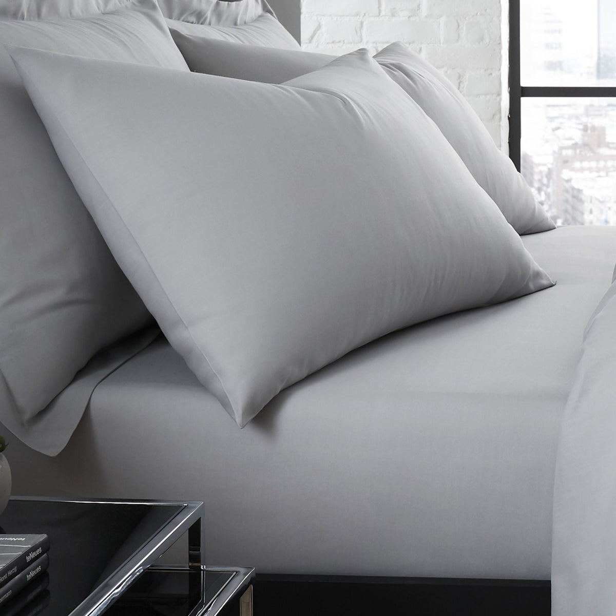Plain Dyed Pair of Housewife Pillowcases in Silver