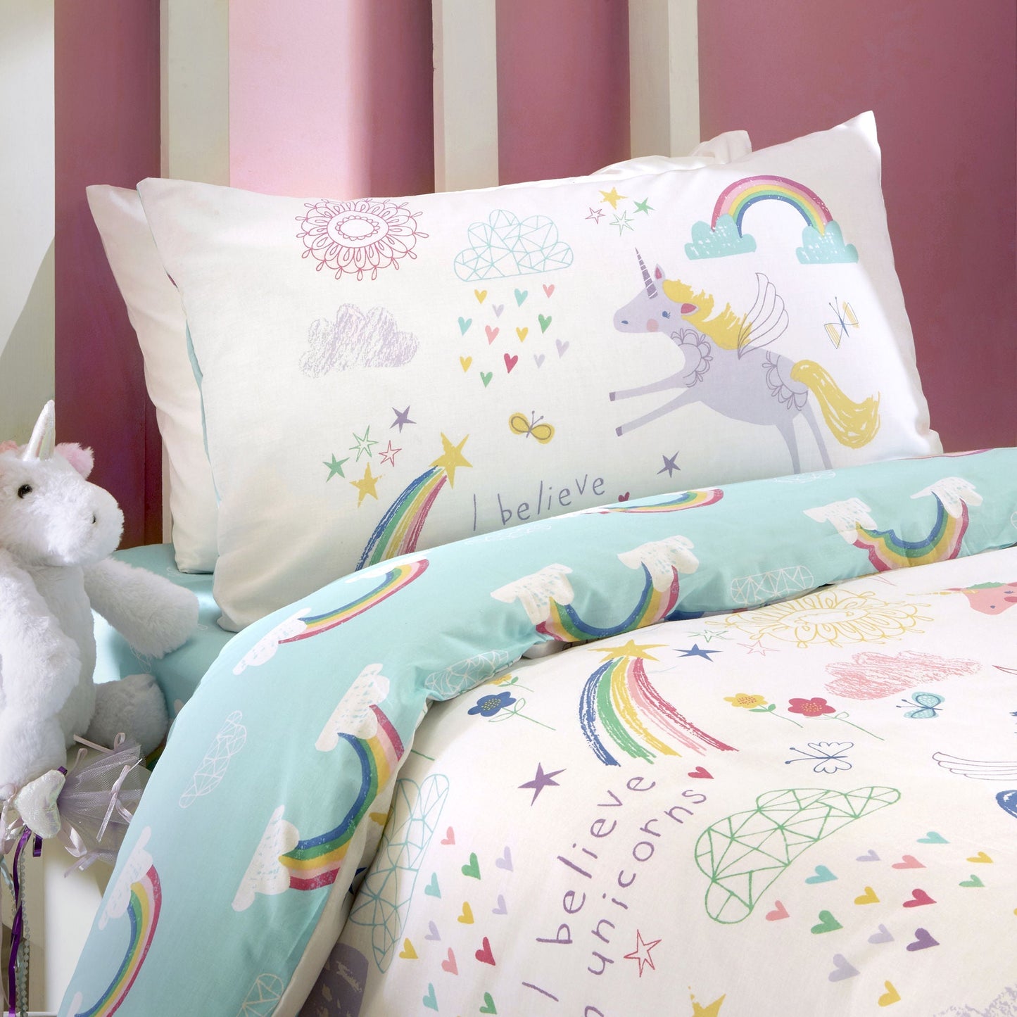 Rainbow Unicorn Duvet Cover Set in Multicolour