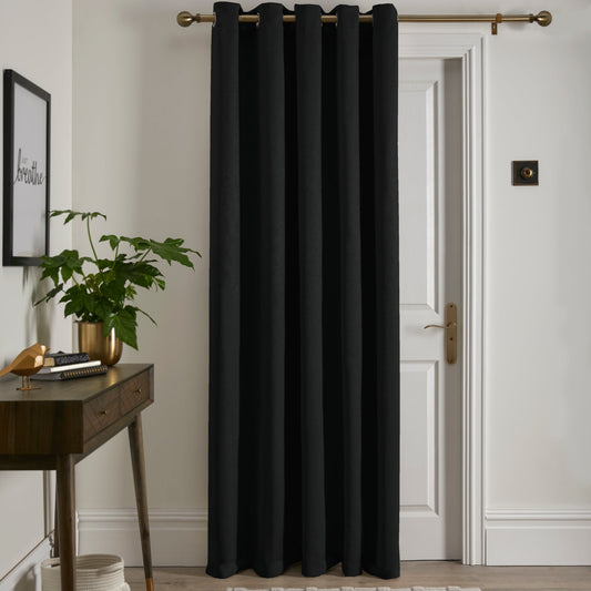 Strata Eyelet Single Panel Door Curtain in Black