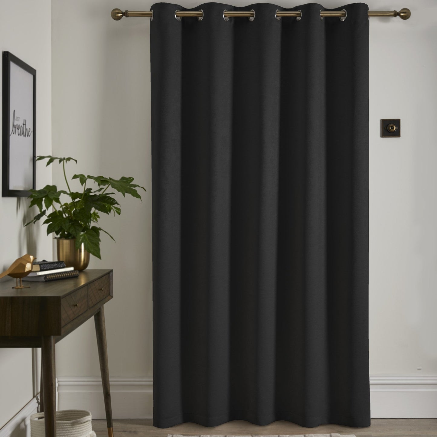 Strata Eyelet Single Panel Door Curtain in Black