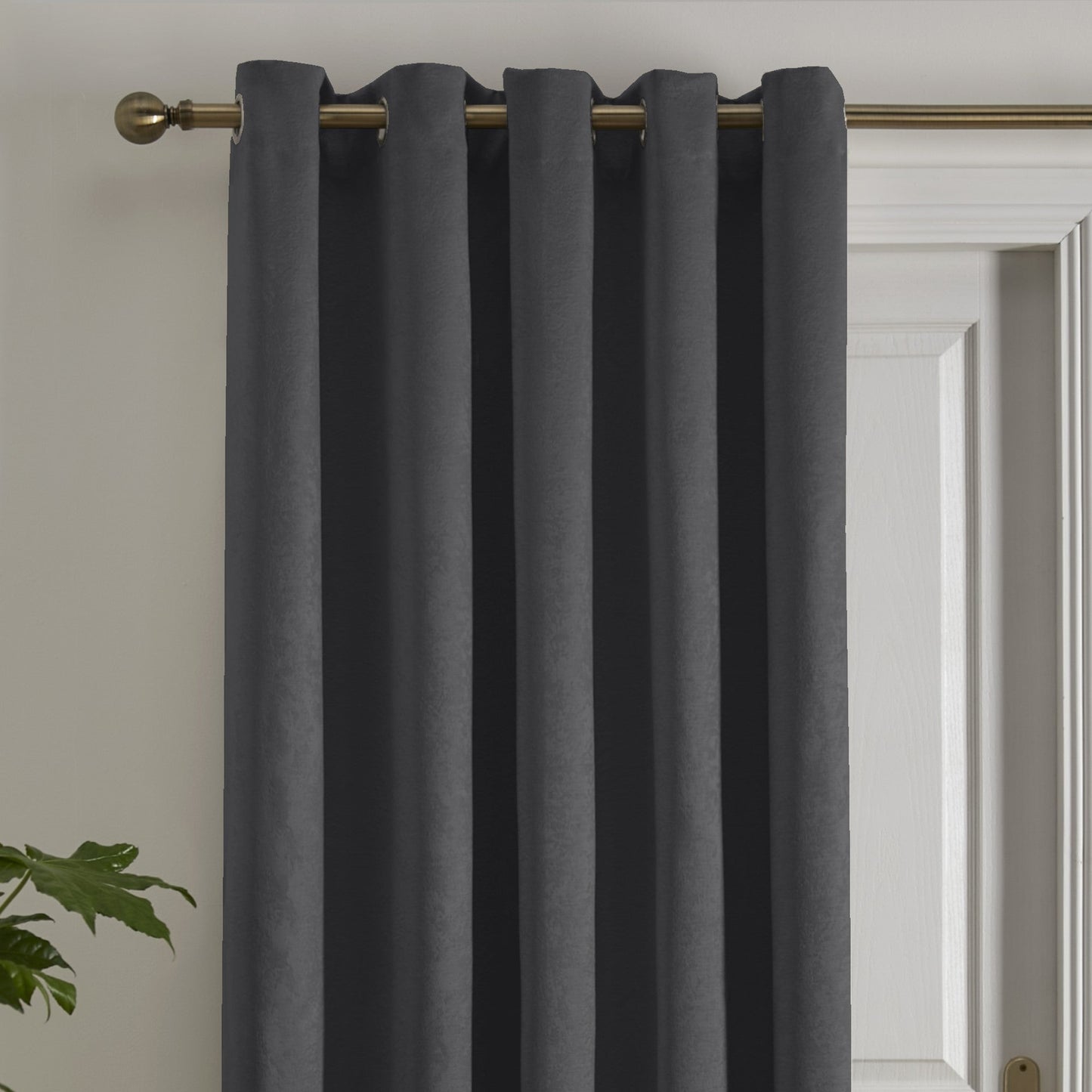 Strata Eyelet Single Panel Door Curtain in Charcoal