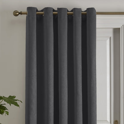 Strata Eyelet Single Panel Door Curtain in Charcoal