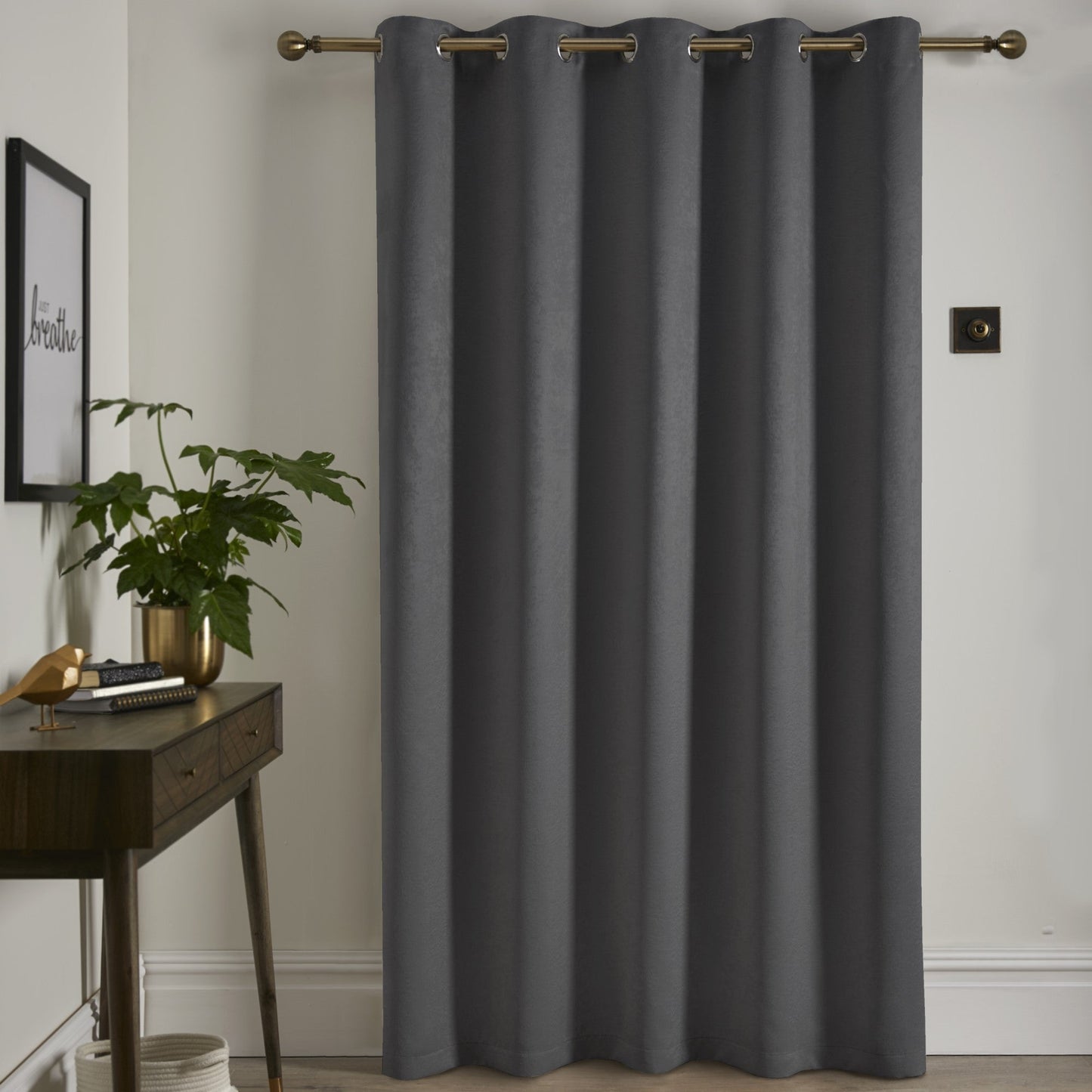 Strata Eyelet Single Panel Door Curtain in Charcoal