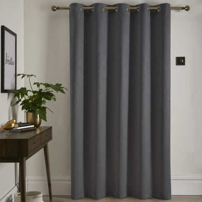 Strata Eyelet Single Panel Door Curtain in Charcoal