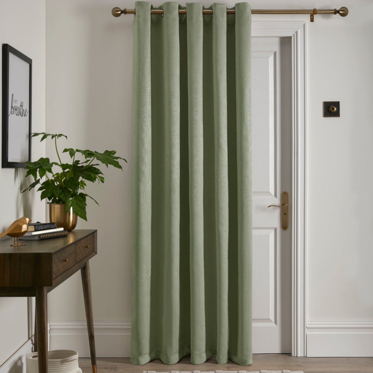 Strata Eyelet Single Panel Door Curtain in Green