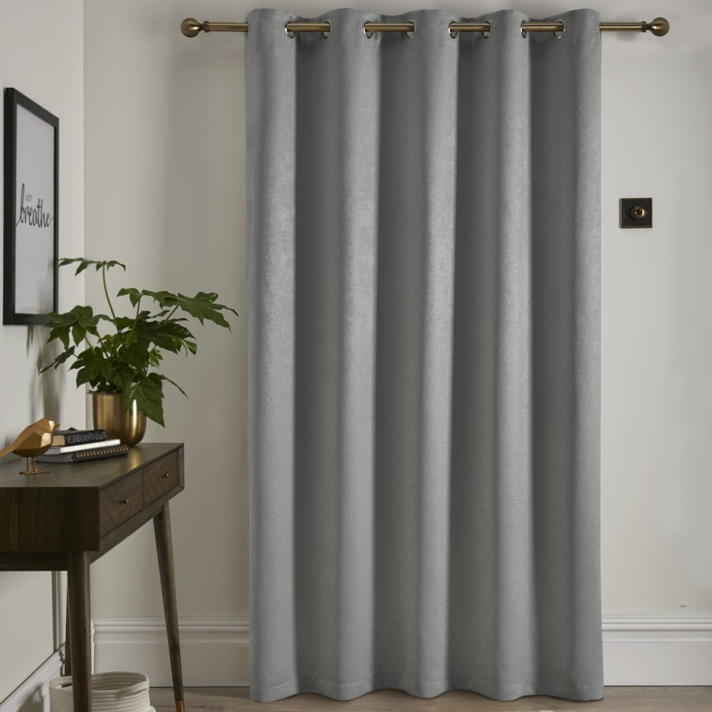 Strata Eyelet Single Panel Door Curtain in Silver