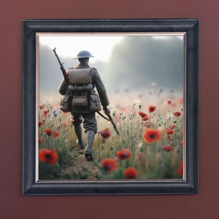 Soldier in Poppy Field – Velvet Illusion Print
