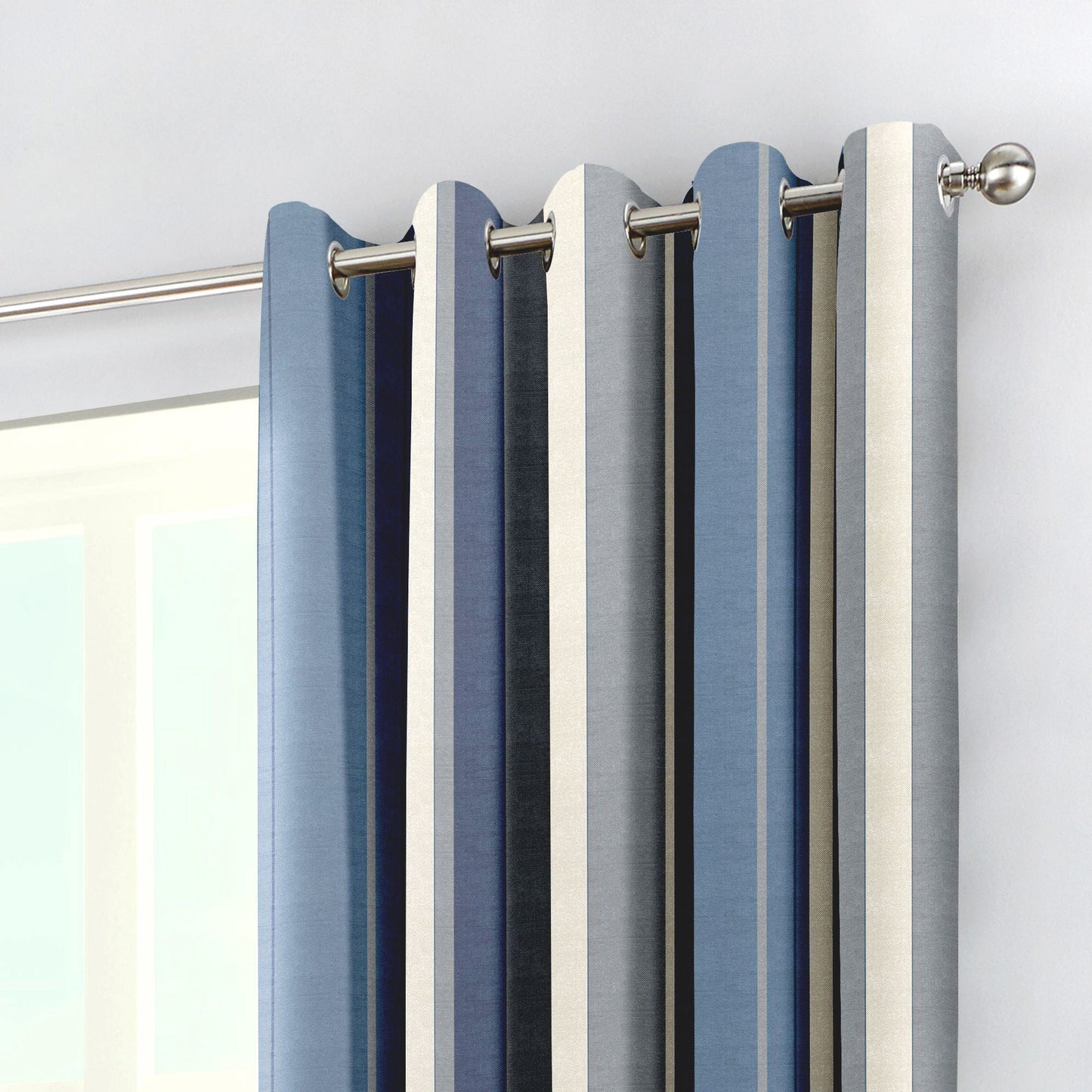 Whitworth Stripe Eyelet Curtains in Blue